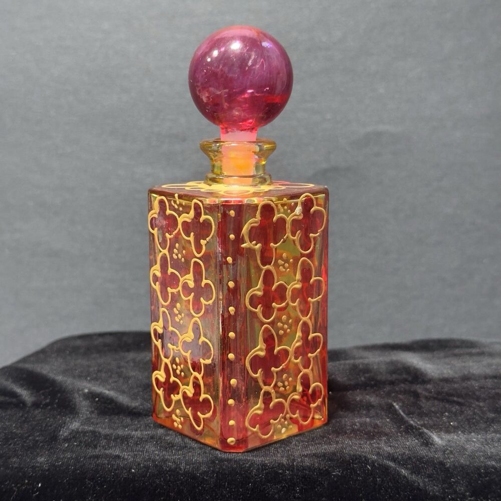 Vintage Royal Limited Crystal Hand Painted Red And Gold Glass Perfume Bottle